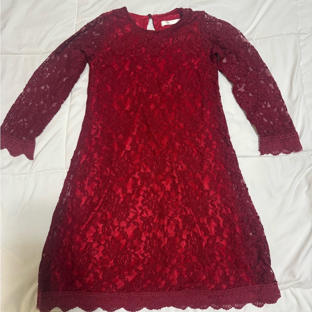 Elegant Burgundy Lace Kids Dress